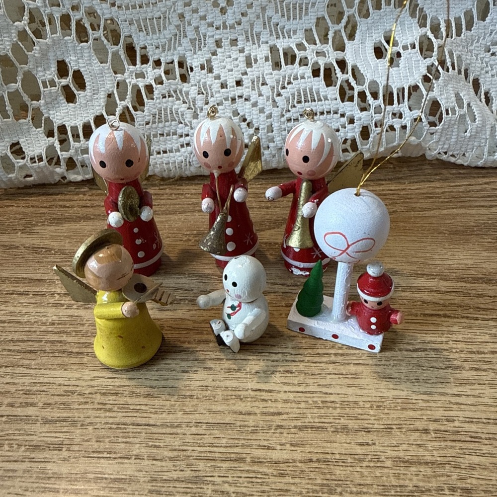 6 Vintage Wooden Christmas Ornaments